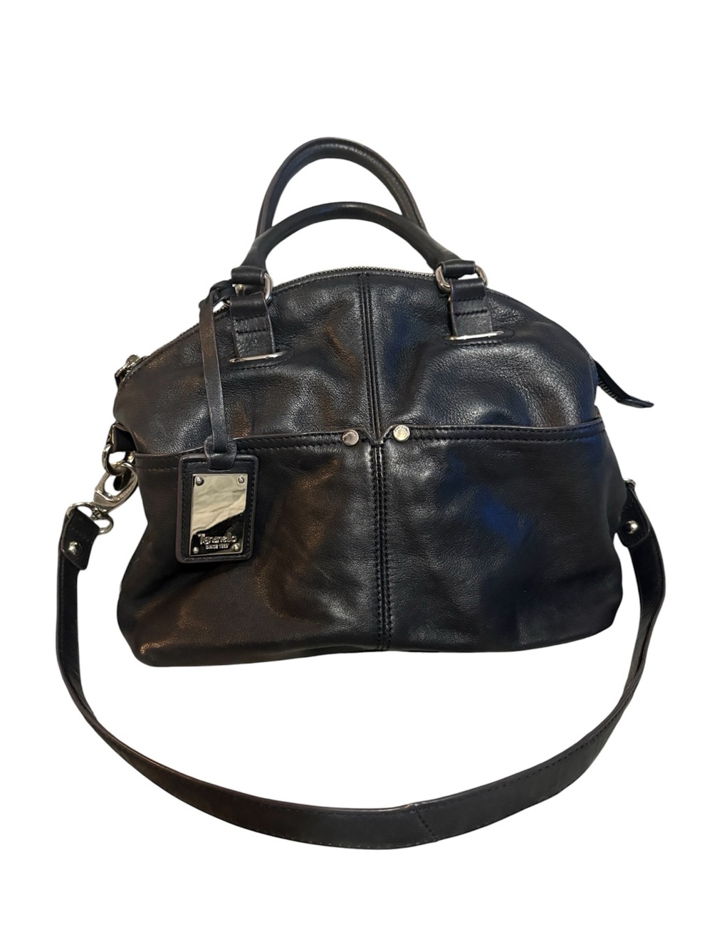 Tignanello Black Leather Satchel with Detachable Strap